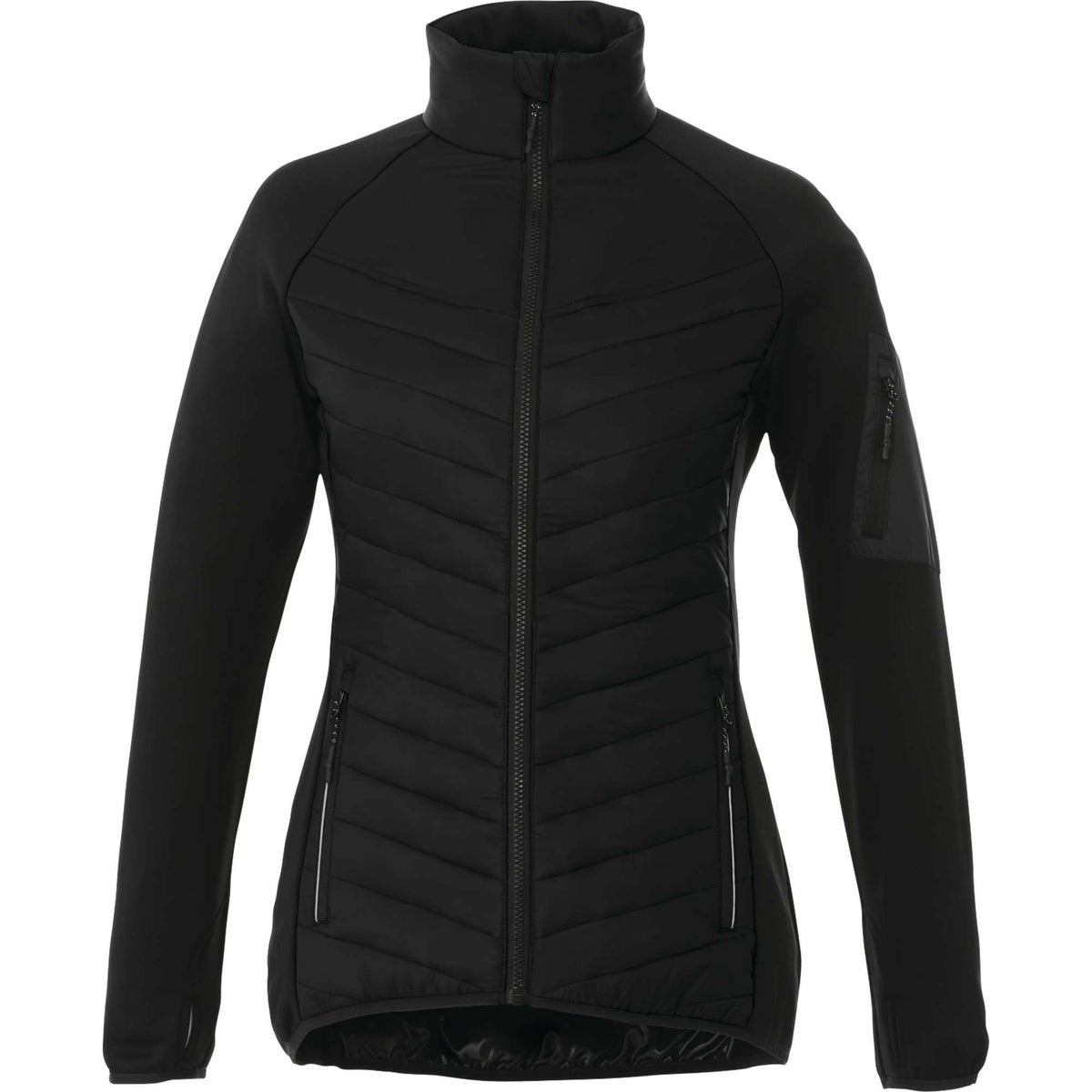 Banff Hybrid Quilted Puffer Jacket for Women Embroidery - Black/Black - Back Flat