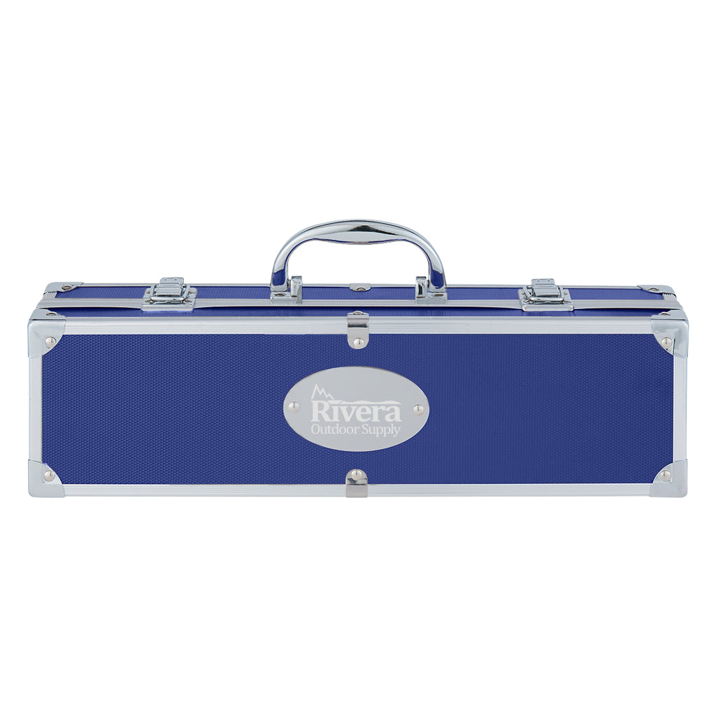 Barbecue Set in an Aluminum Case - Blue and Red - Laser Engraving