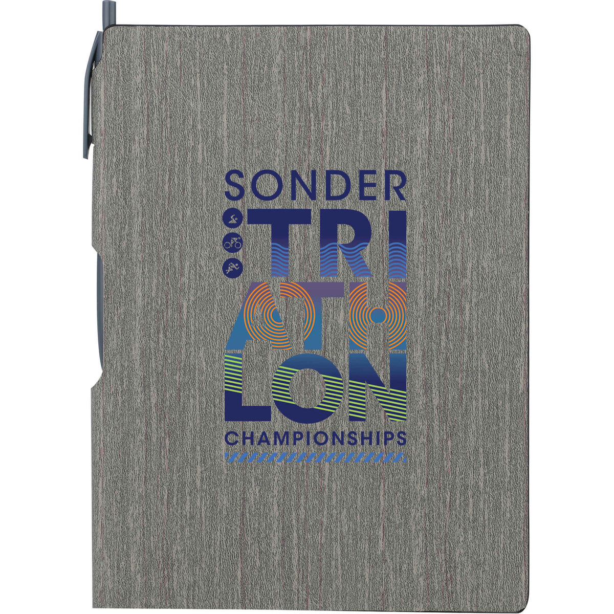 Bari Wood Look Notebook with Pen, 6 x 8.5 Inches - Gray - Front