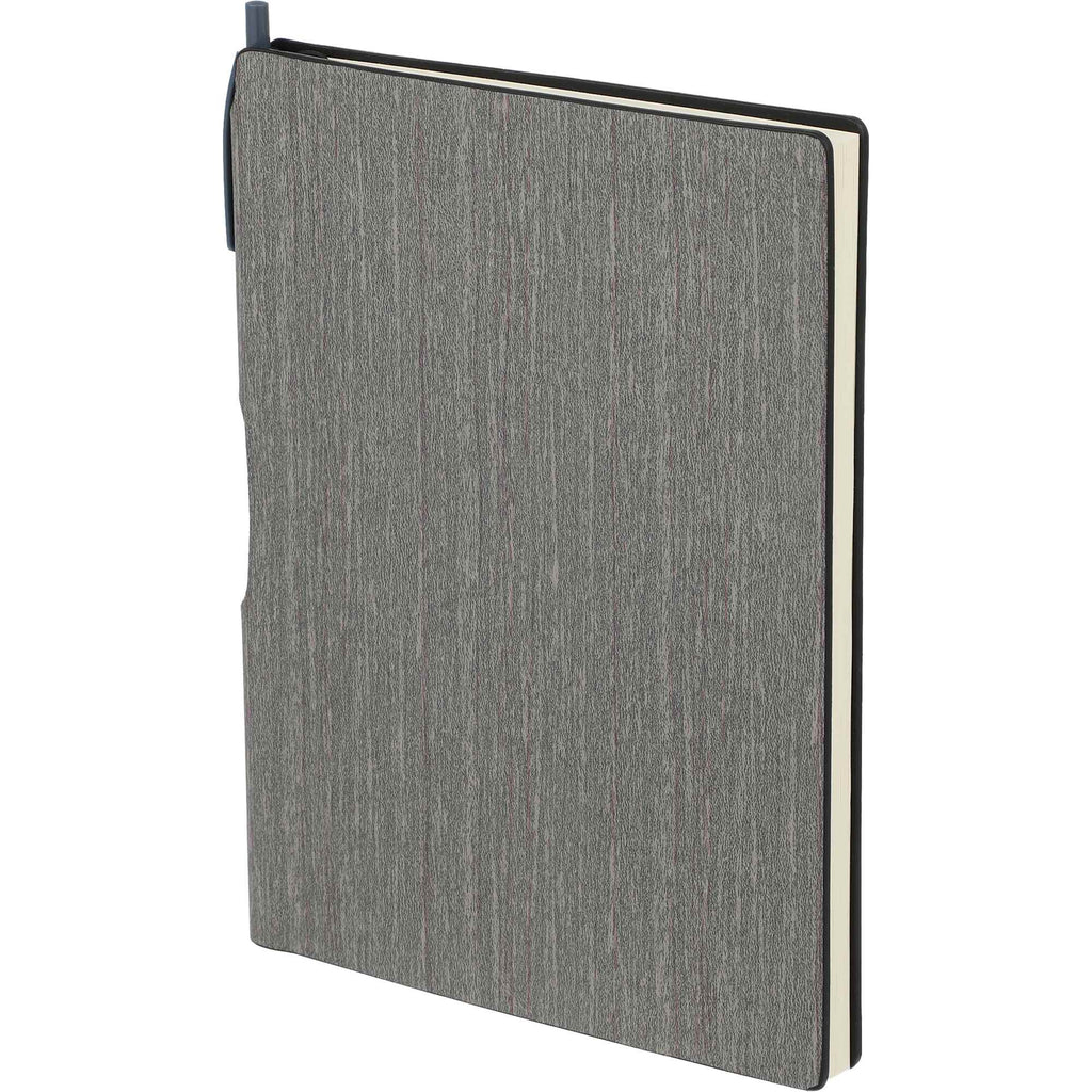 Bari Wood Look Notebook with Pen, 6 x 8.5 Inches - Gray - Left Angle