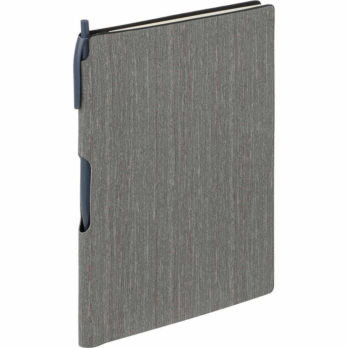 Bari Wood Look Notebook with Pen, 6 x 8.5 Inches - Gray - Right Angle
