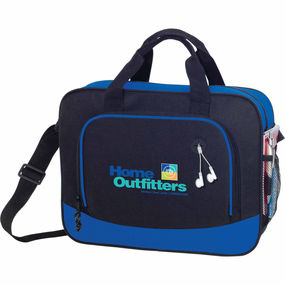 Barracuda Business Briefcase with Earbud Port - Black w/Blue Trim - Front