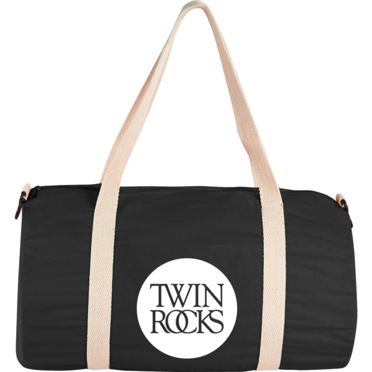 Barrel Duffel Bag in Light Cotton Canvas, 18 Inches - Black - Front
