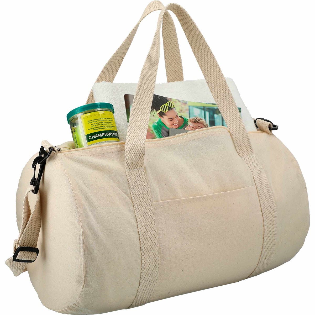 Barrel Duffel Bag in Light Cotton Canvas, 18 Inches Full Color - Natural - Photo 2