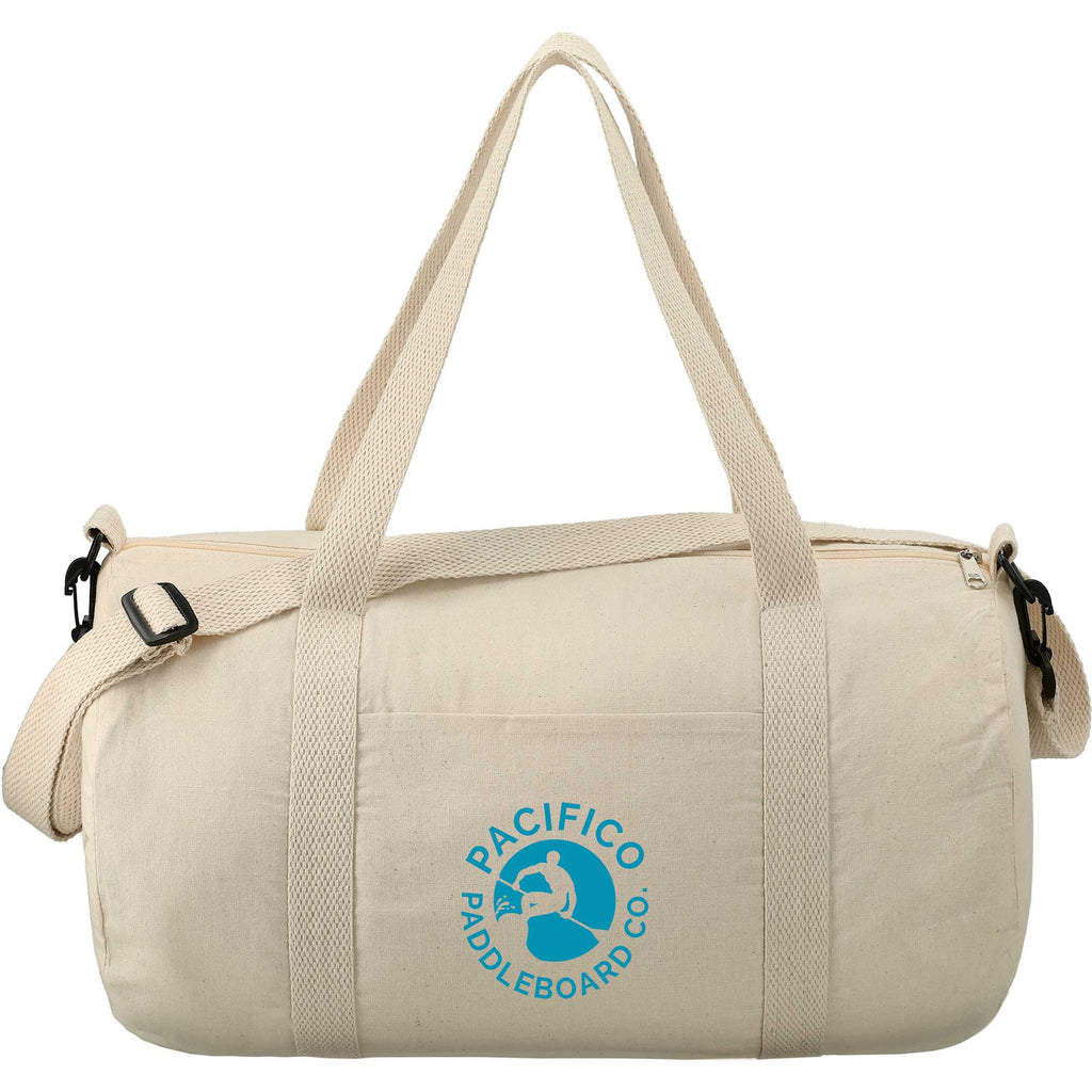 Barrel Duffel Bag in Light Cotton Canvas, 18 Inches - Natural - Front