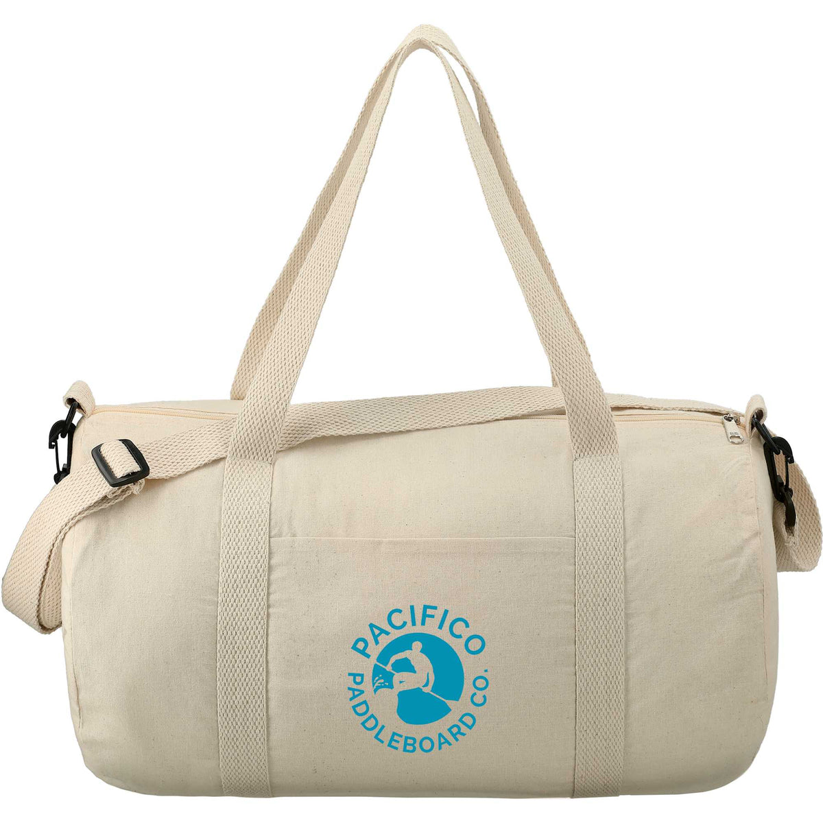 Barrel Duffel Bag in Light Cotton Canvas, 18 Inches - Natural - Front