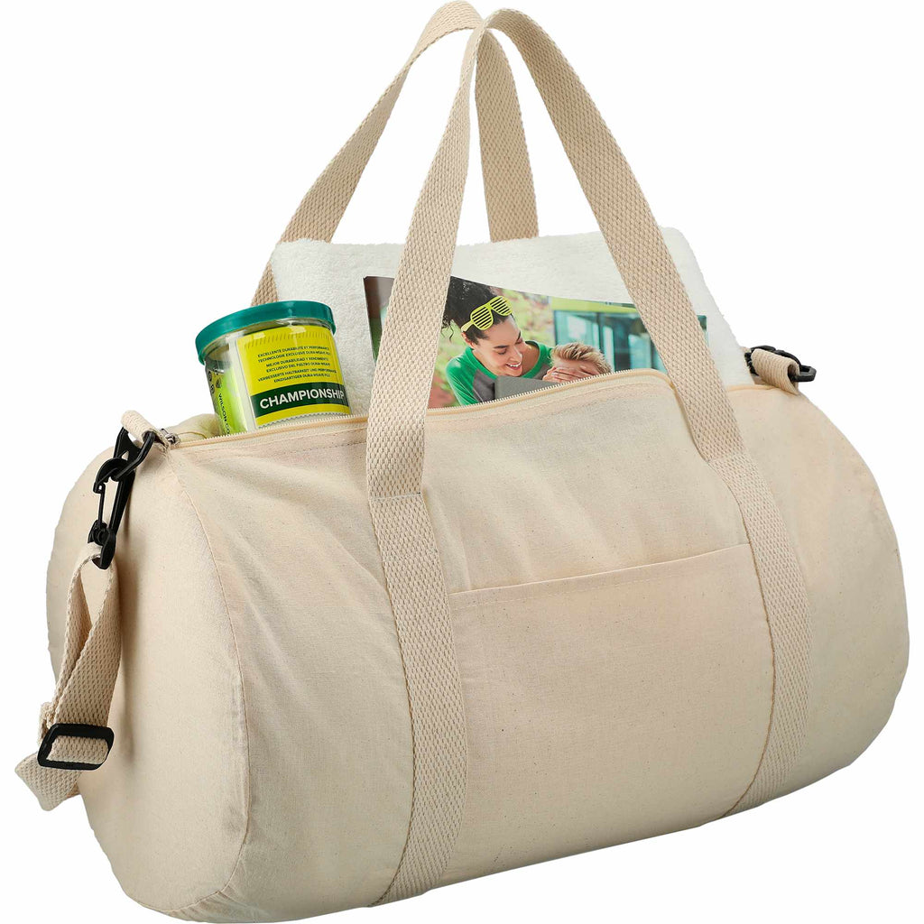 Barrel Duffel Bag in Light Cotton Canvas, 18 Inches - Natural - Photo 2