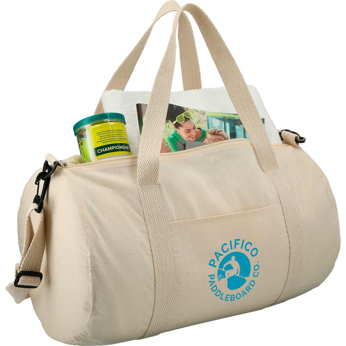 Barrel Duffel Bag in Light Cotton Canvas, 18 Inches - Natural - Photo