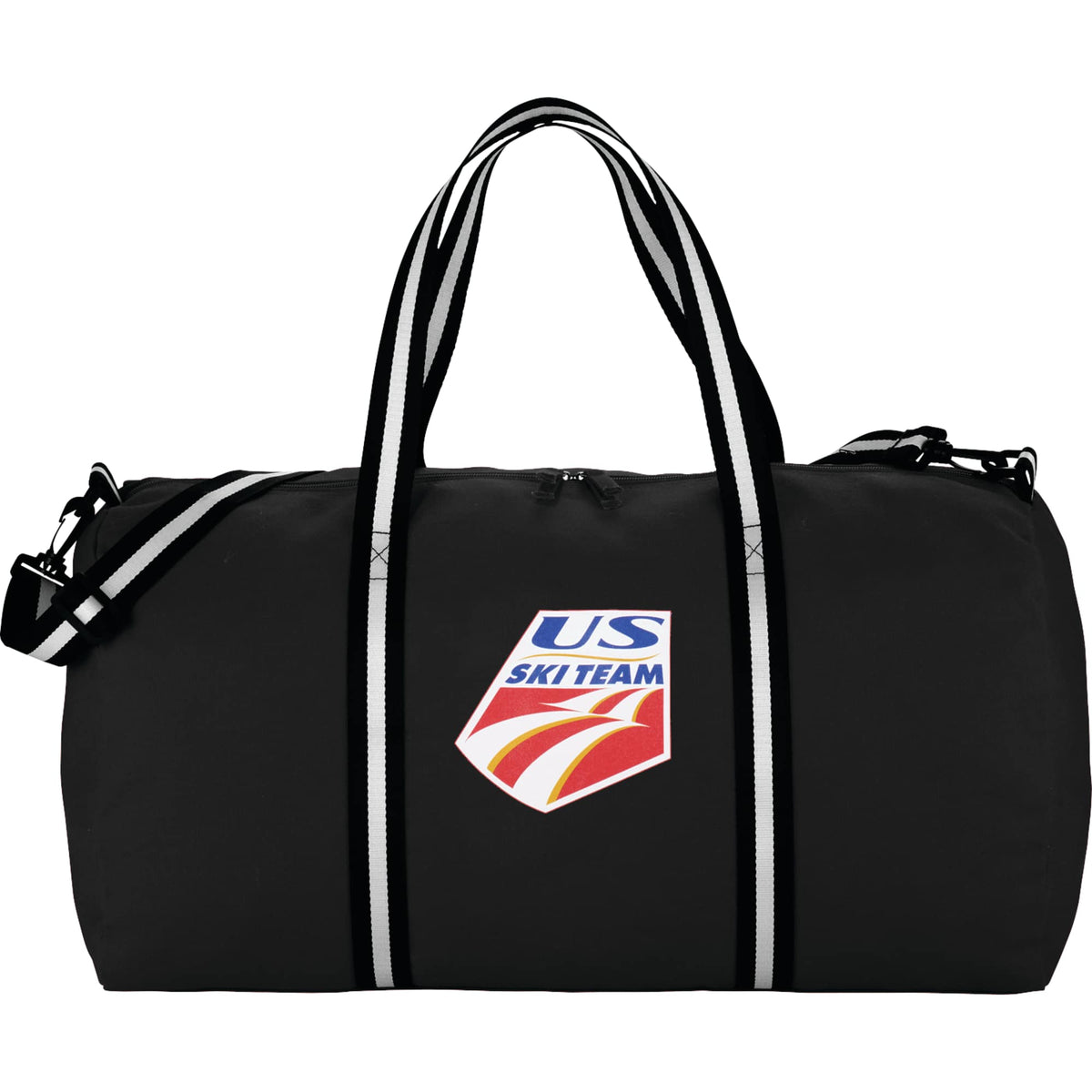 Barrel Weekender Duffel Bag in Cotton Canvas, 22 Inches Embroidery - Black - Front