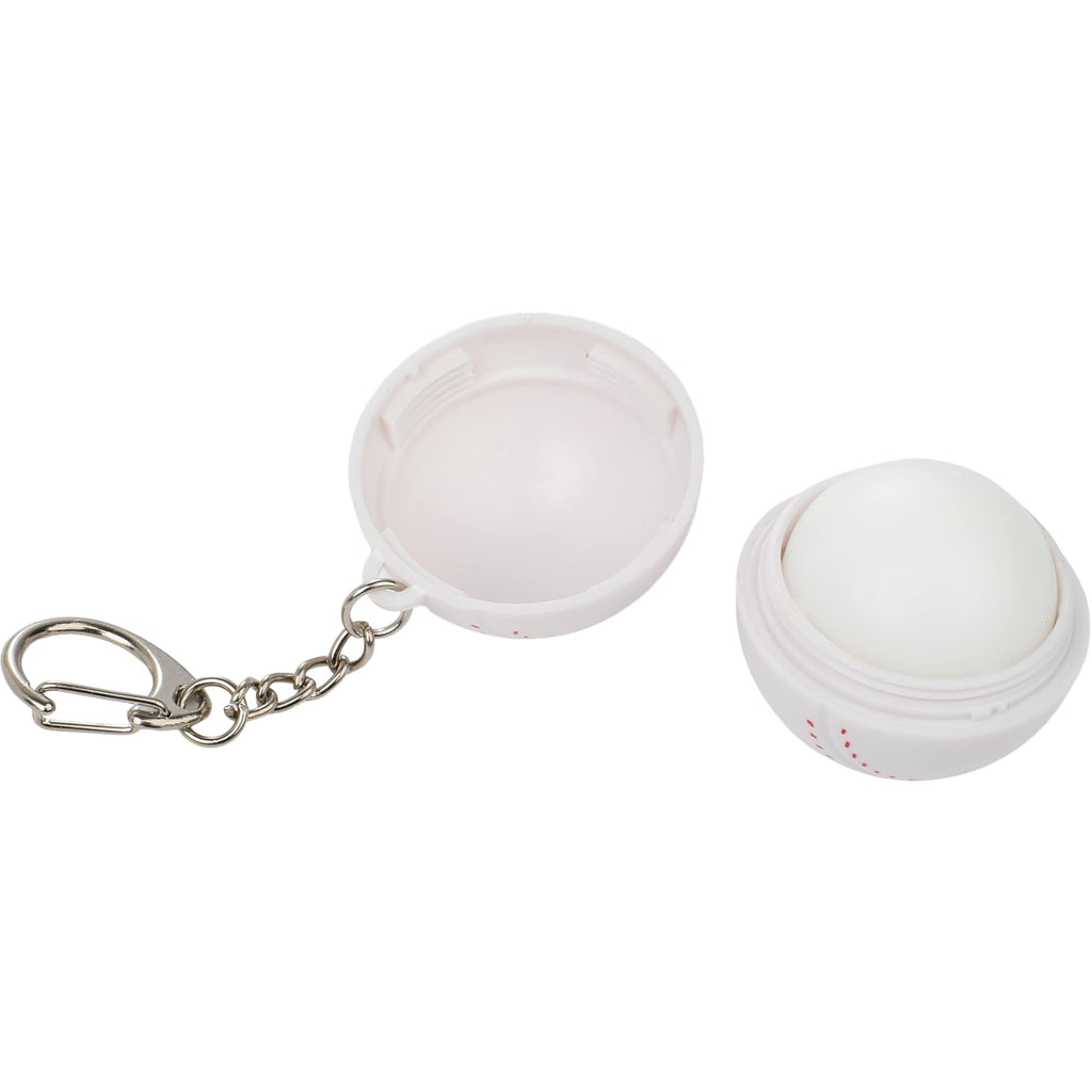 Baseball Lip Balm Keychain with SPF 15 - White w/Red Trim - Right Angle
