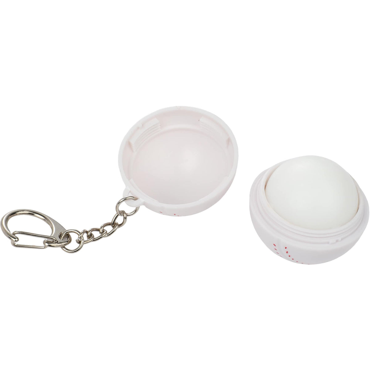 Baseball Lip Balm Keychain with SPF 15 - White w/Red Trim - Right Angle