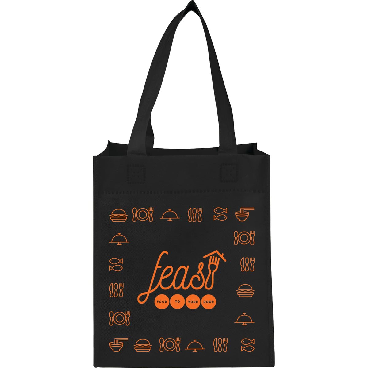 Basic Non-Woven Grocery Tote, 12 x 10.5 Inches Full Color - Black - Front 2