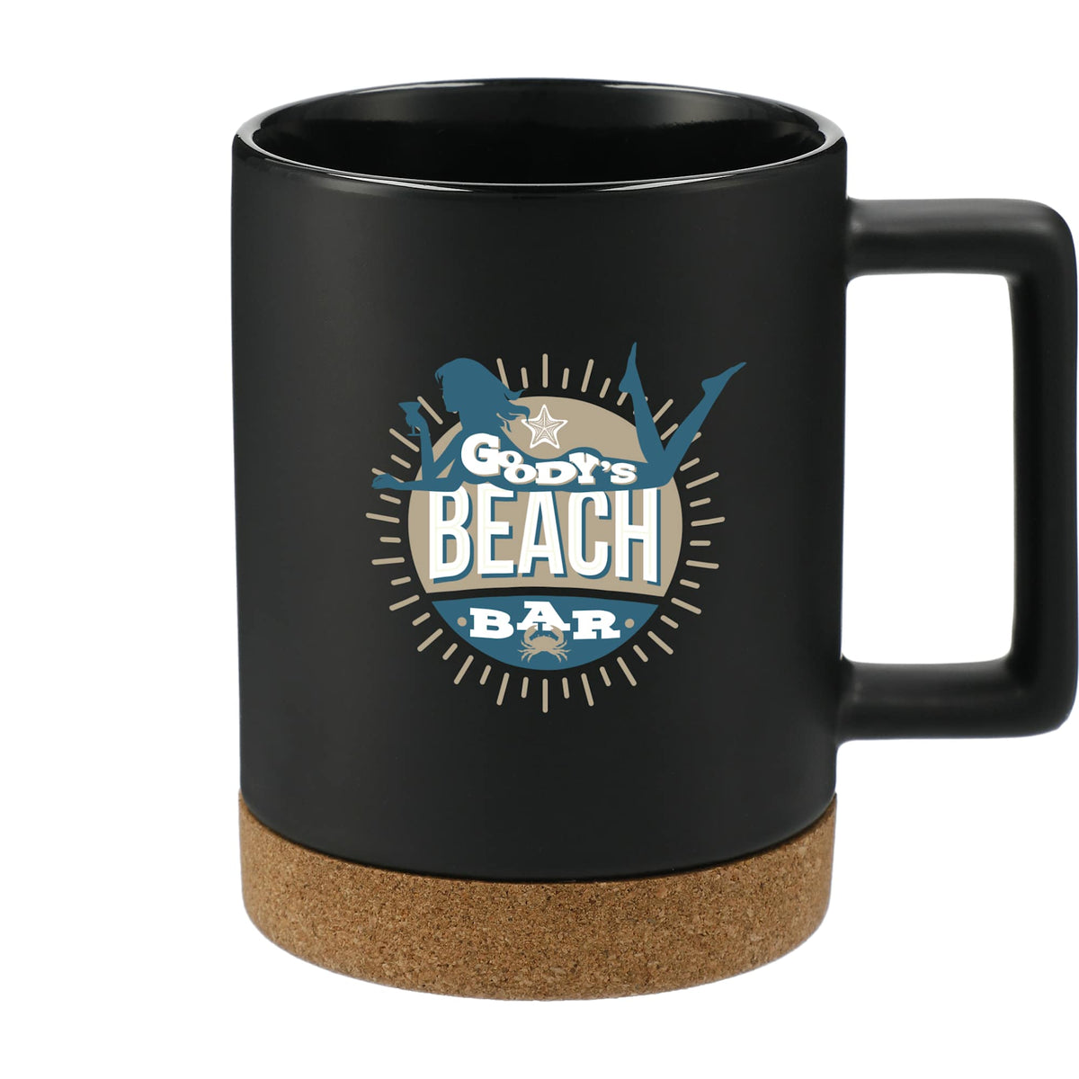 Bates Ceramic Mug with Cork Base, 15 oz Laser Engraving - Black - Front