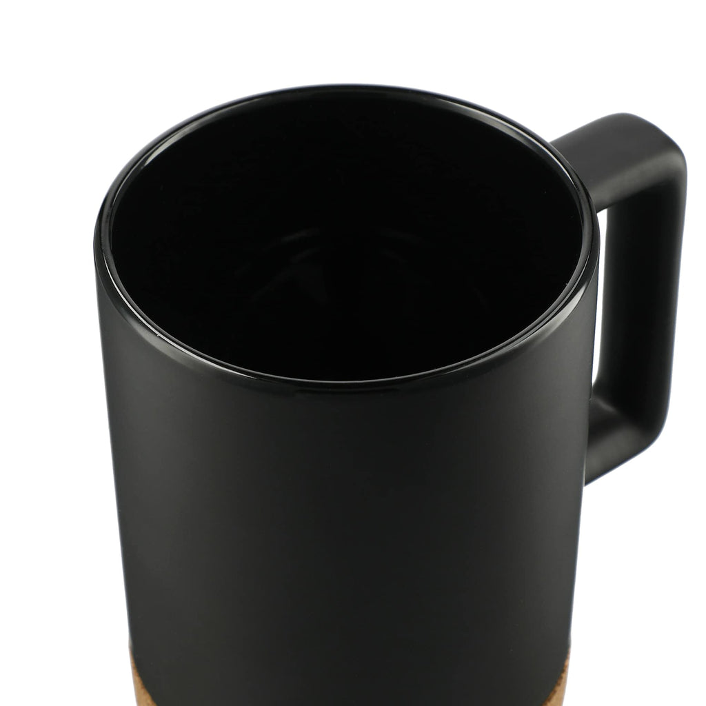 Bates Ceramic Mug with Cork Base, 15 oz Laser Engraving - Black - Right Angle