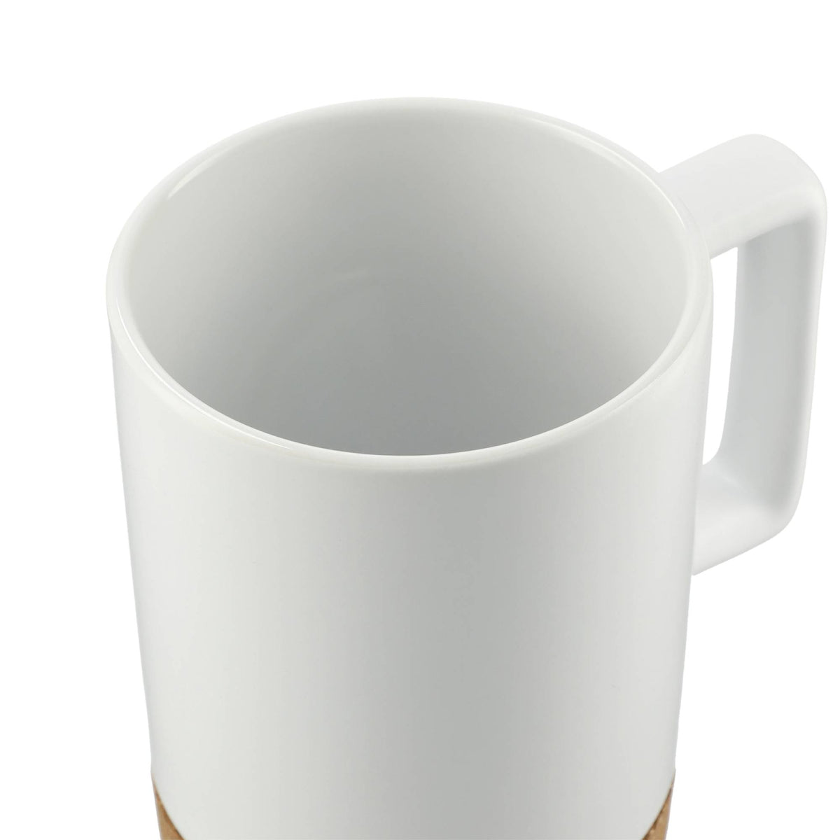 Bates Ceramic Mug with Cork Base, 15 oz - White - Right Angle