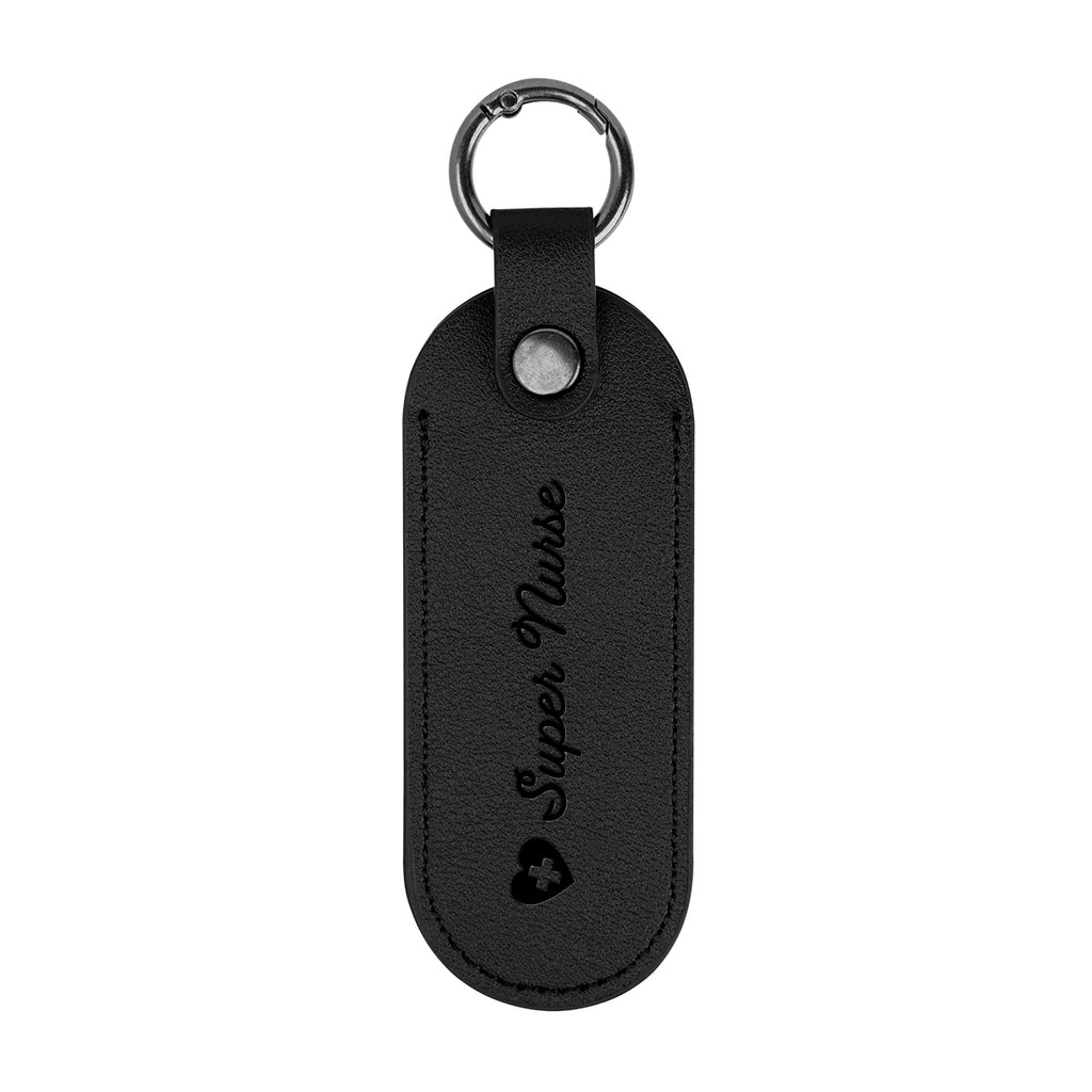 Bates Key Tag on a Carabiner, Leatherette - Black - Debossing