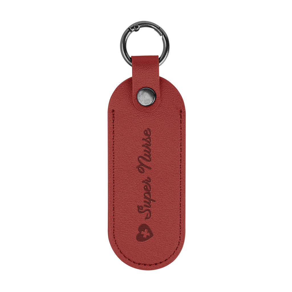 Bates Key Tag on a Carabiner, Leatherette - Burgundy - Debossing