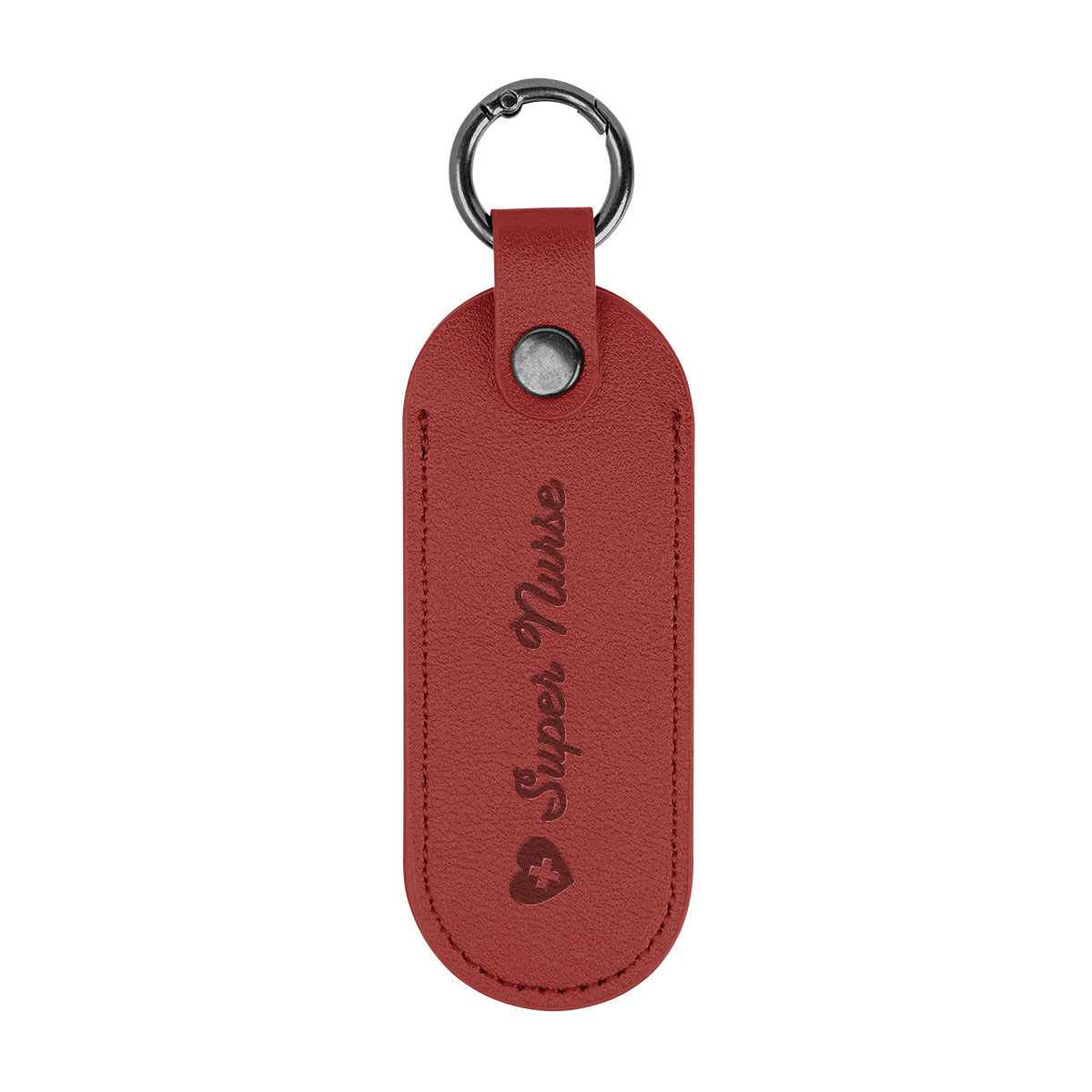 Bates Key Tag on a Carabiner, Leatherette - Burgundy - Debossing