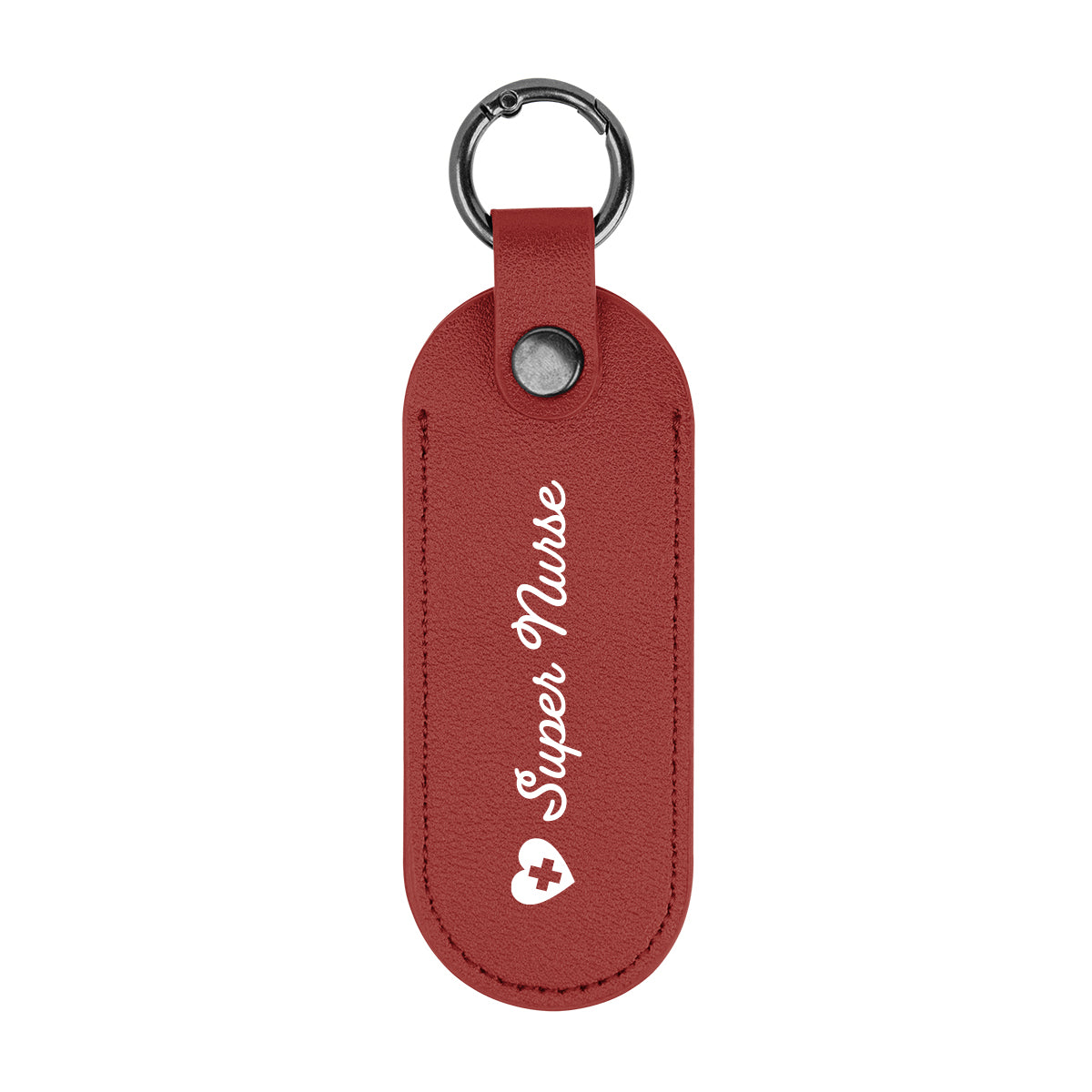 Bates Key Tag on a Carabiner, Leatherette - Burgundy - Silk Screen