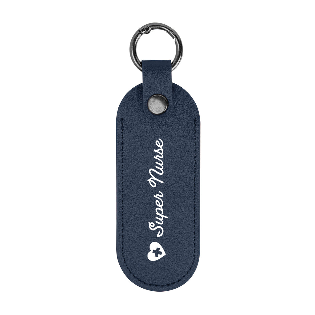 Bates Key Tag on a Carabiner, Leatherette - Navy - Silk Screen
