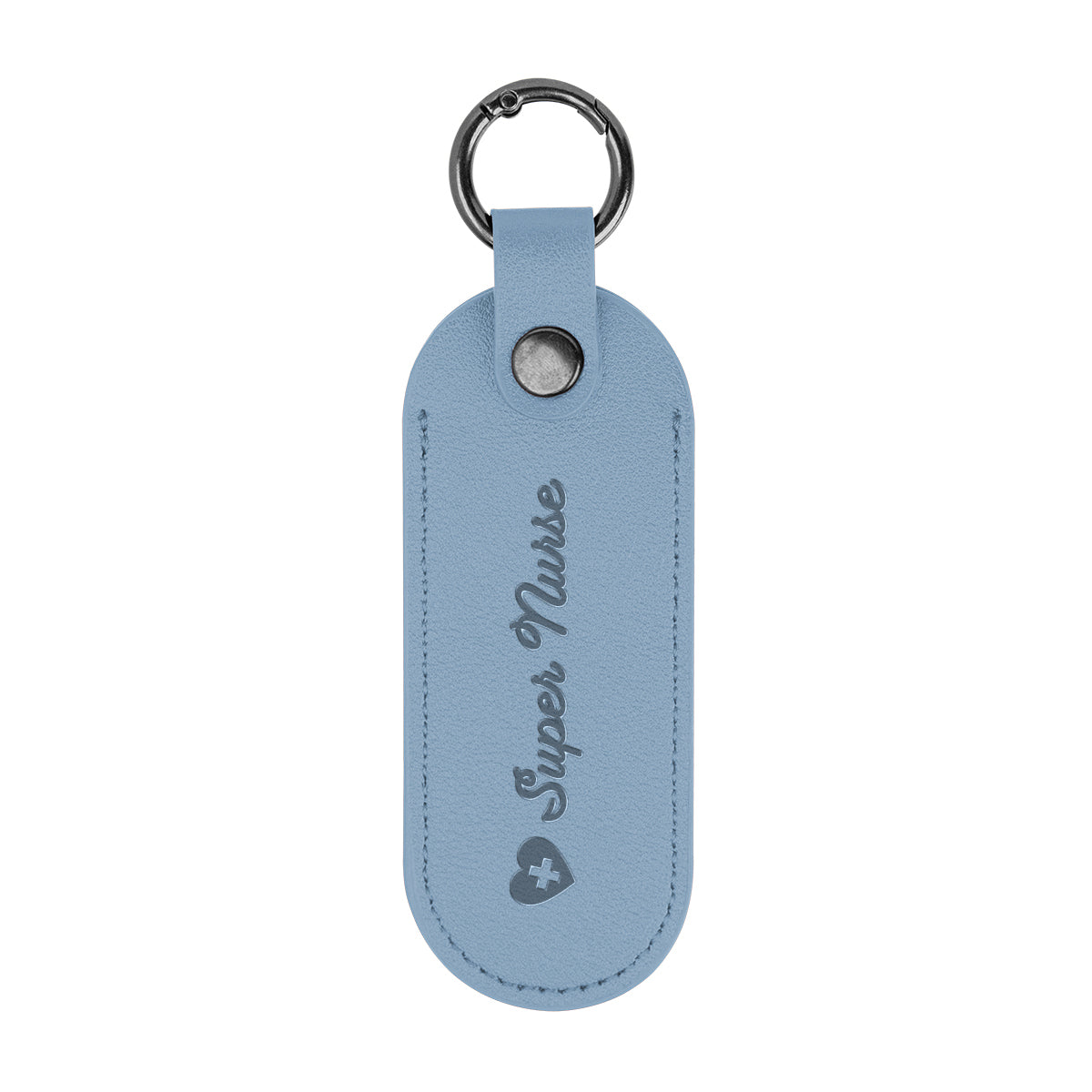 Bates Key Tag on a Carabiner, Leatherette - Slate Blue - Debossing