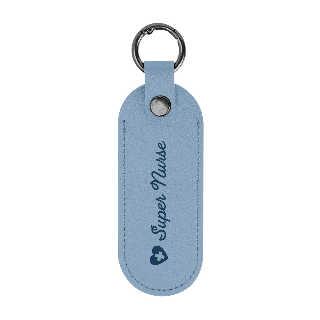 Bates Key Tag on a Carabiner, Leatherette - Slate Blue - Silk Screen