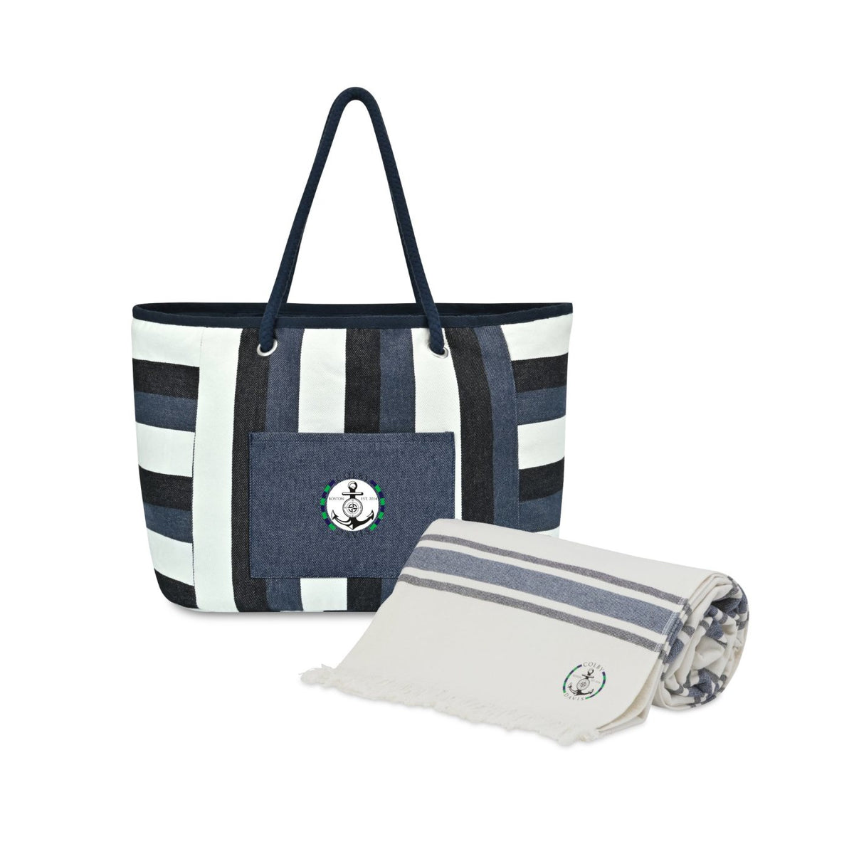 Bayside Boat Bag and Oversized Resort Towel Set Embroidery - Bayside Stripe - View 1