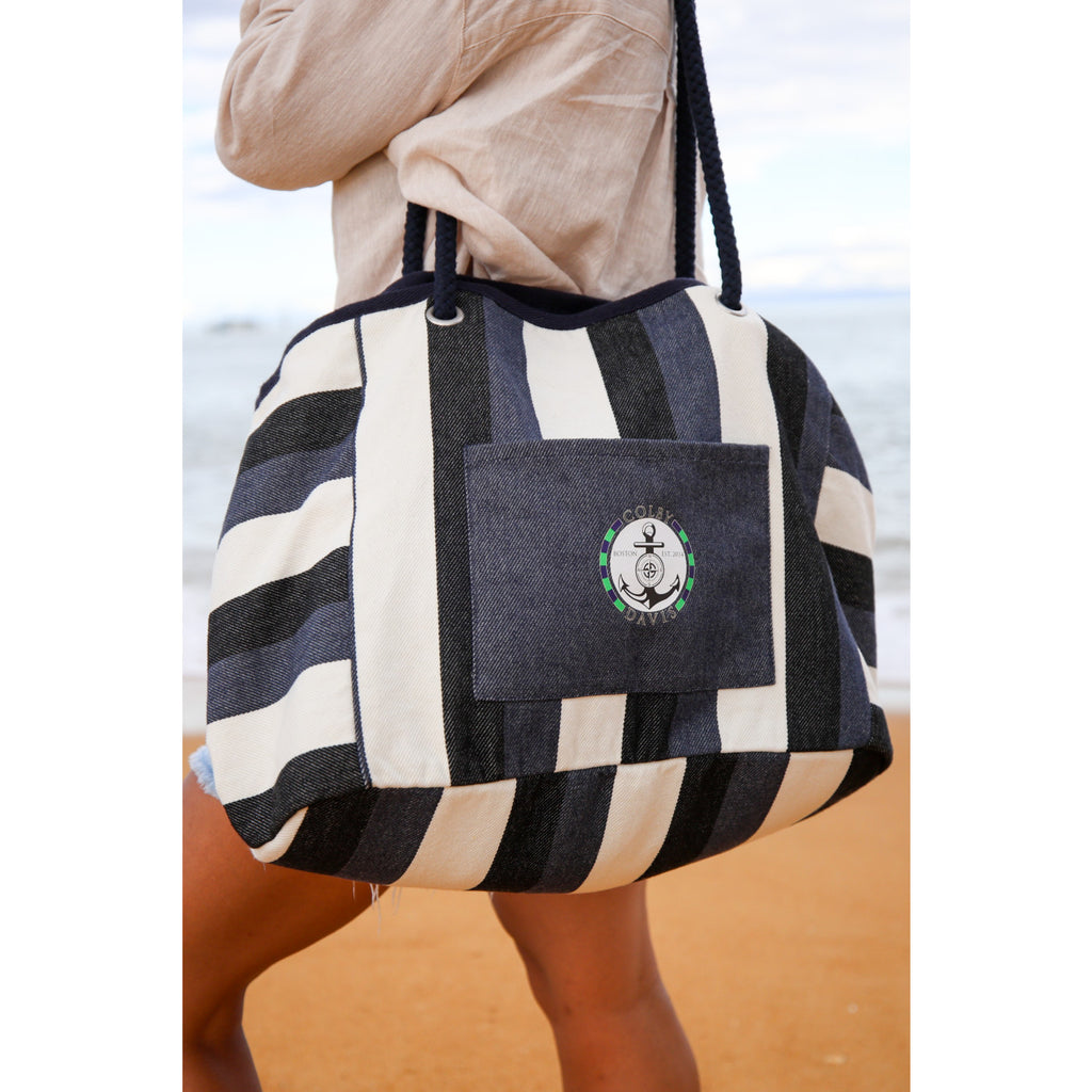 Bayside Recycled Cotton Boat Bag with Rope Handles Embroidery - Bayside Stripe - View 5