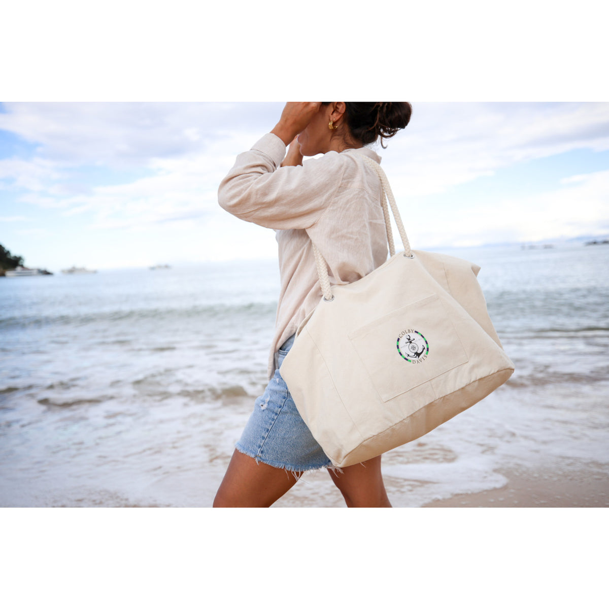 Bayside Recycled Cotton Boat Bag with Rope Handles Embroidery - Natural - View 4