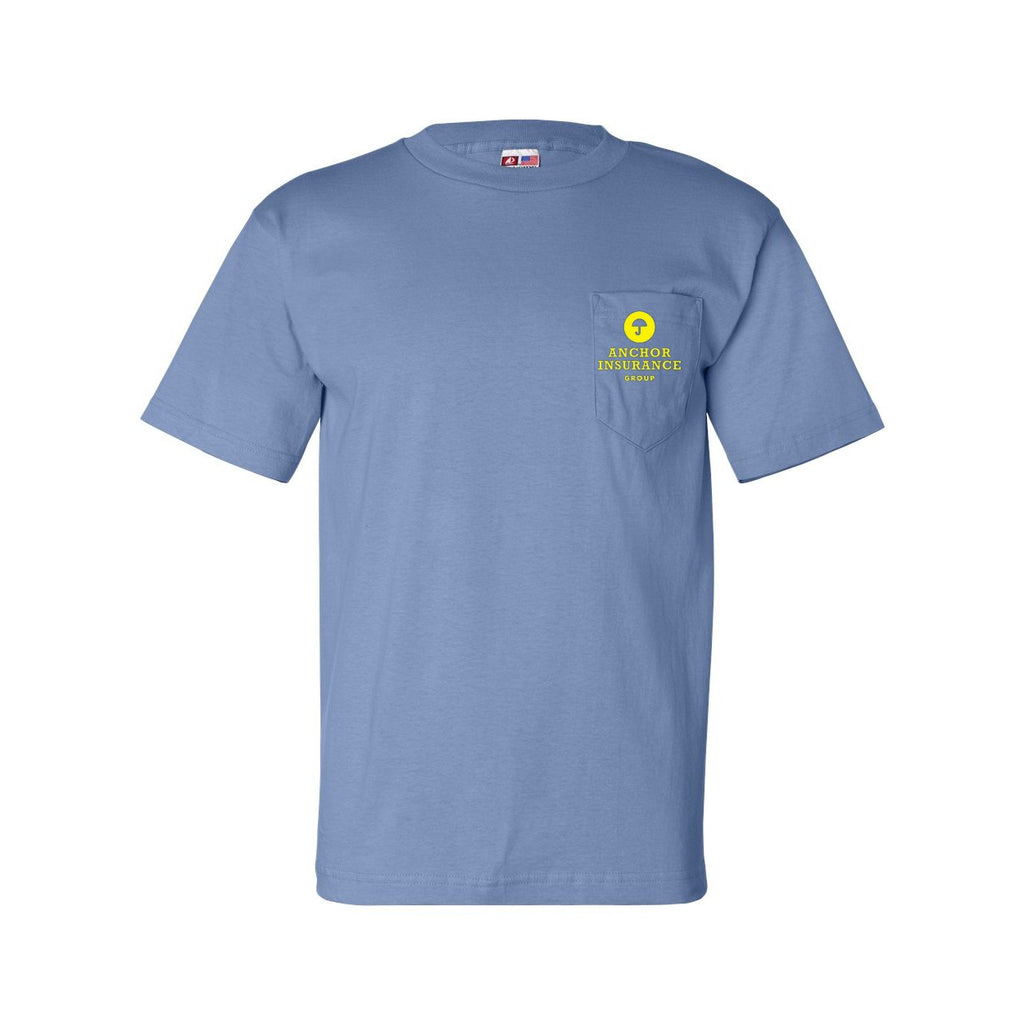 Bayside Unisex USA-Made Pocket T-Shirt - Carolina Blue - Front