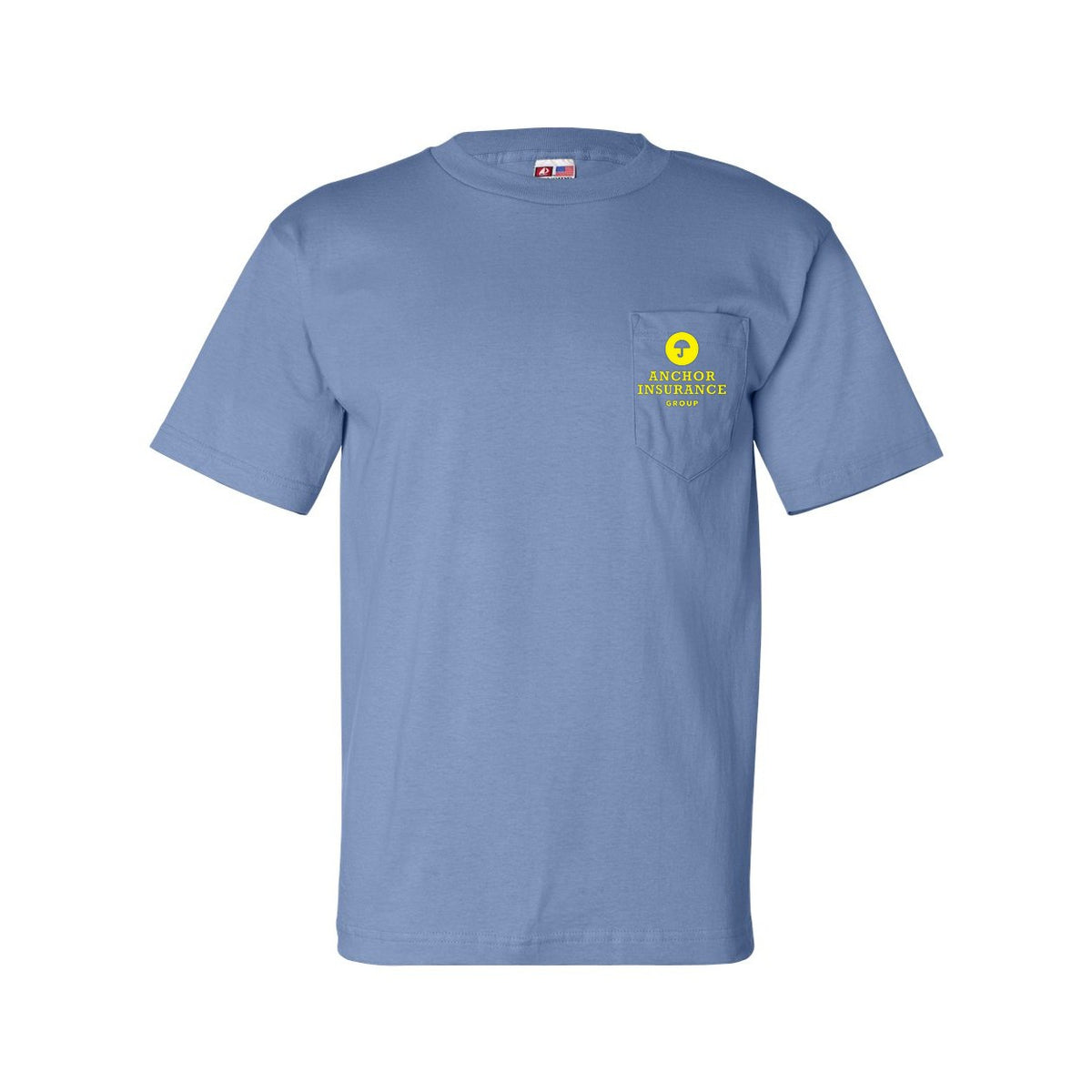 Bayside Unisex USA-Made Pocket T-Shirt - Carolina Blue - Front