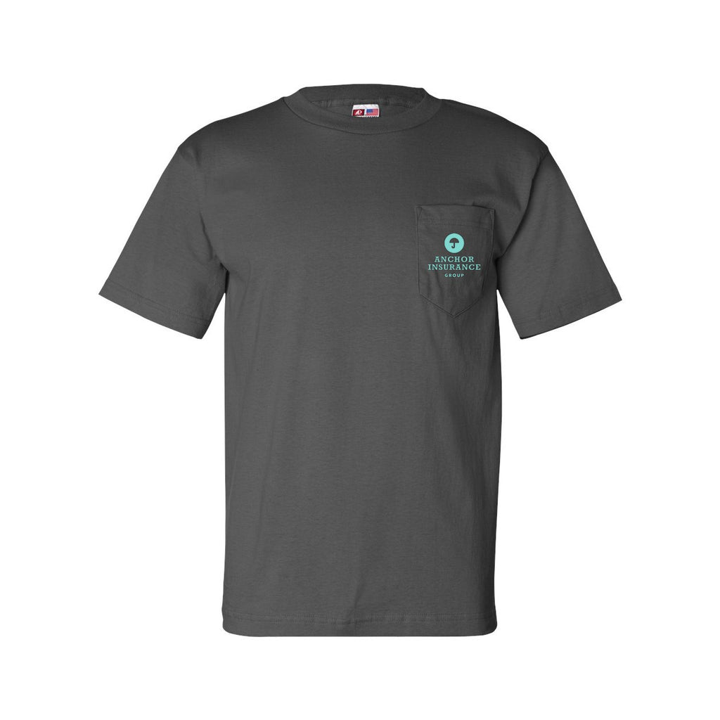 Bayside Unisex USA-Made Pocket T-Shirt - Charcoal - Front