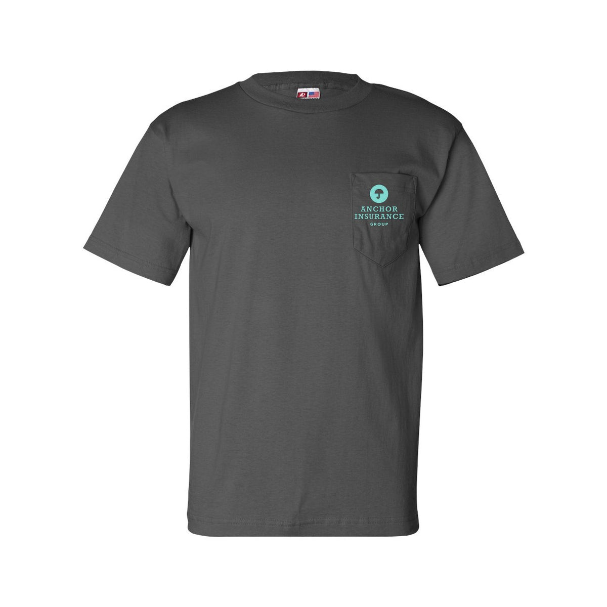 Bayside Unisex USA-Made Pocket T-Shirt - Charcoal - Front