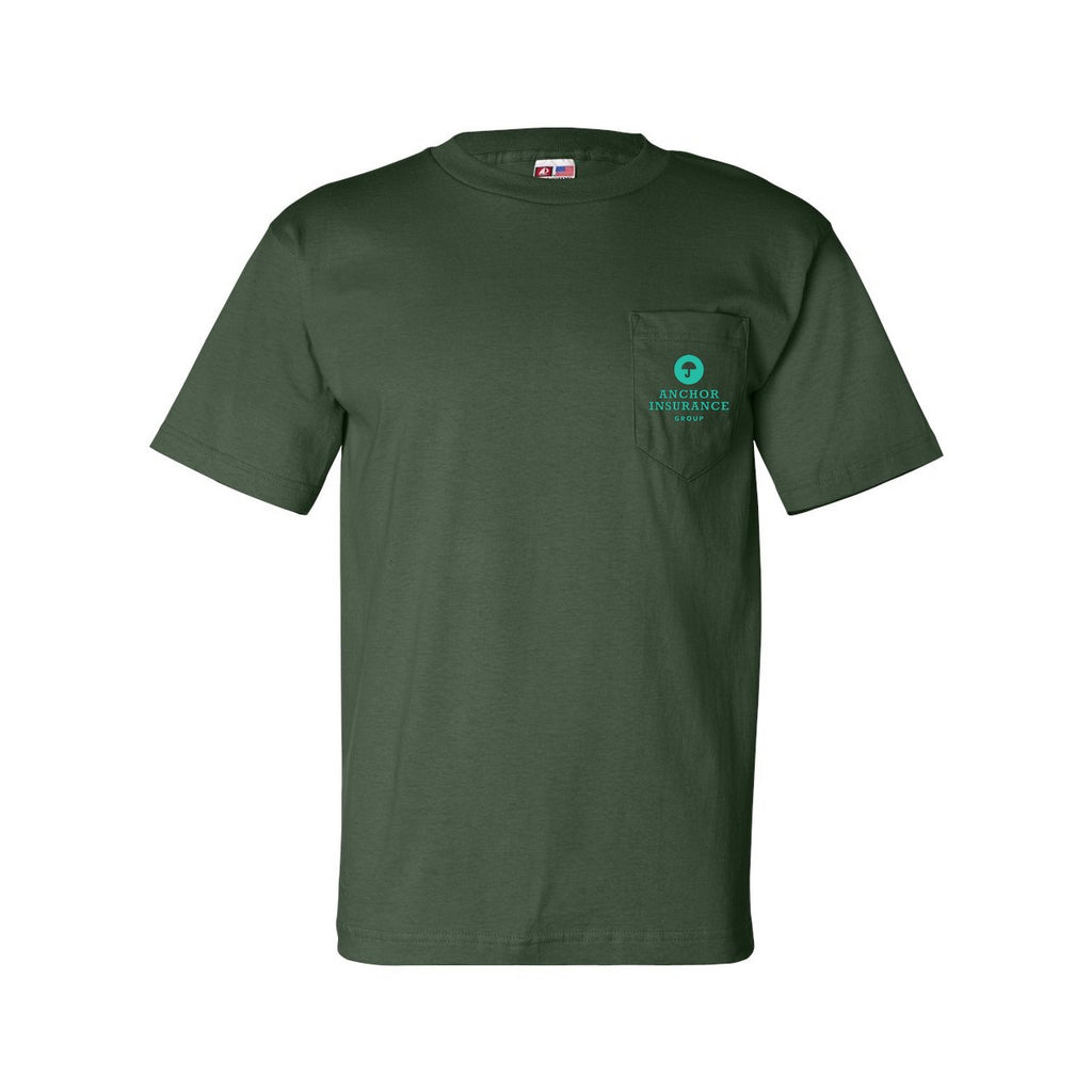 Bayside Unisex USA-Made Pocket T-Shirt - Forest Green - Front