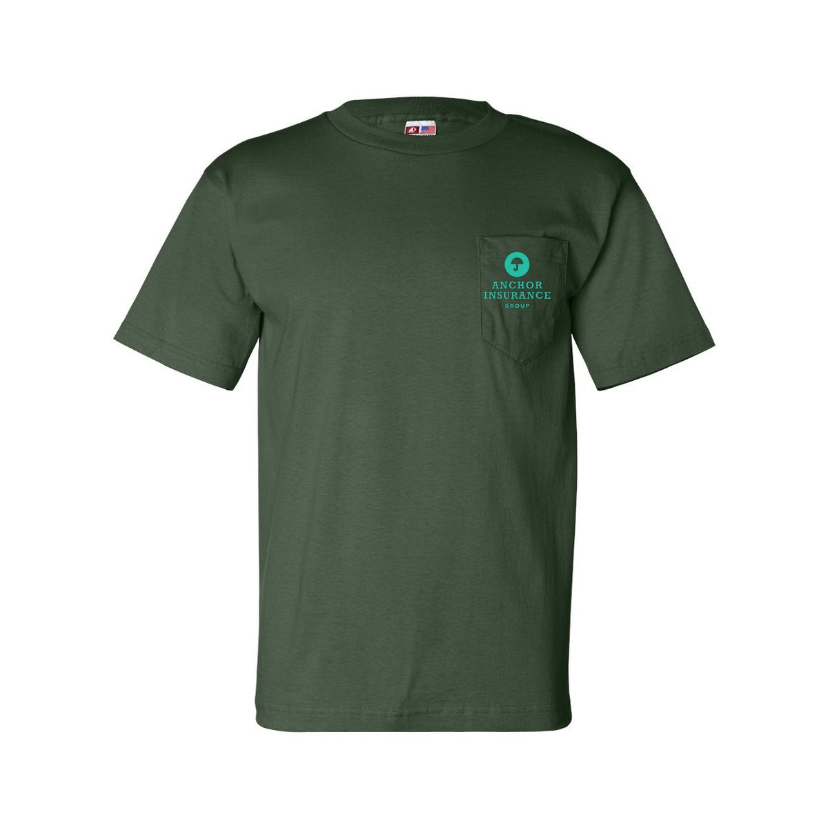 Bayside Unisex USA-Made Pocket T-Shirt - Forest Green - Front