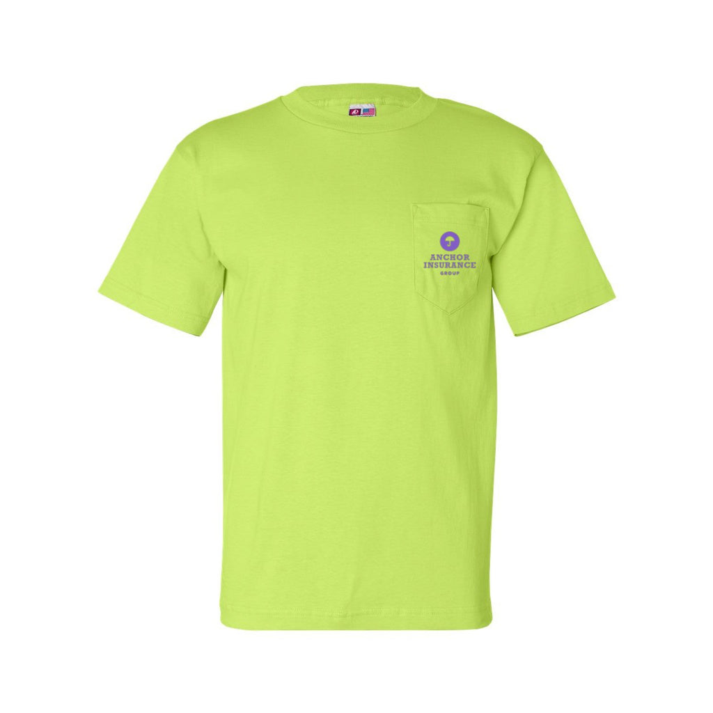 Bayside Unisex USA-Made Pocket T-Shirt - Lime Green - Front