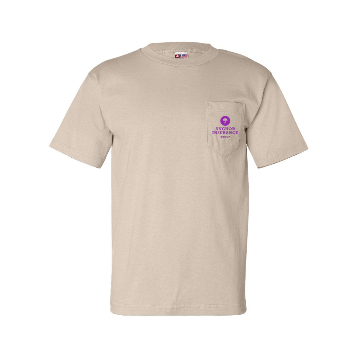 Bayside Unisex USA-Made Pocket T-Shirt - Sand - Front
