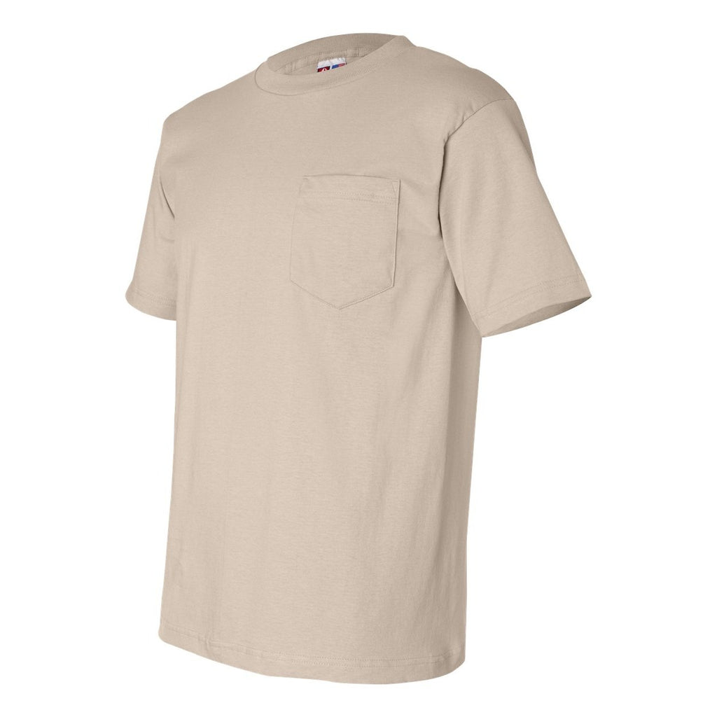 Bayside Unisex USA-Made Pocket T-Shirt - Sand - Side