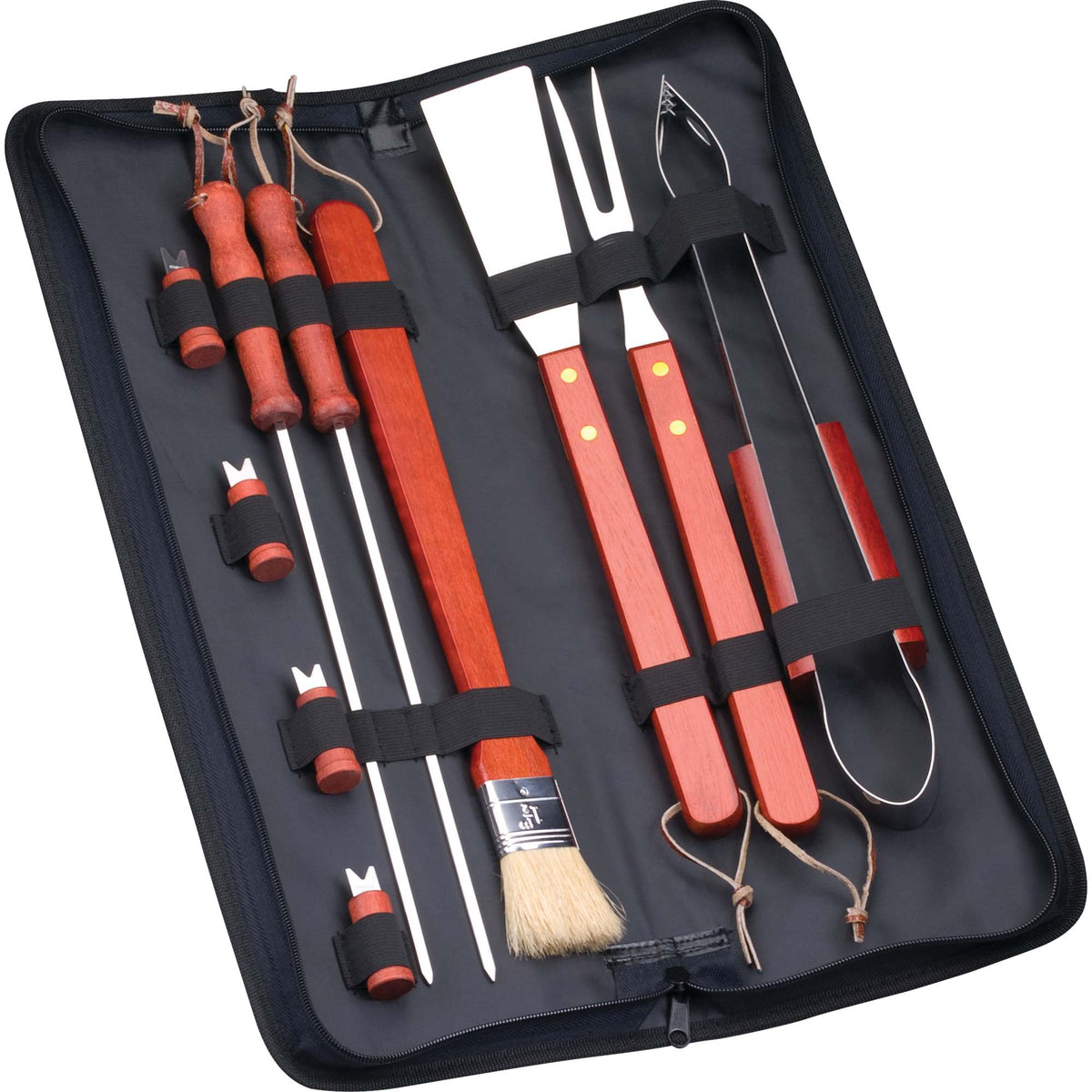 BBQ Tool Set in a Zippered Case, 10 Pieces - Black - Photo