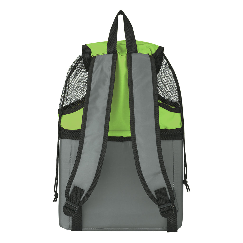 Beach Backpack with Built-In Cooler - Lime Green - Back