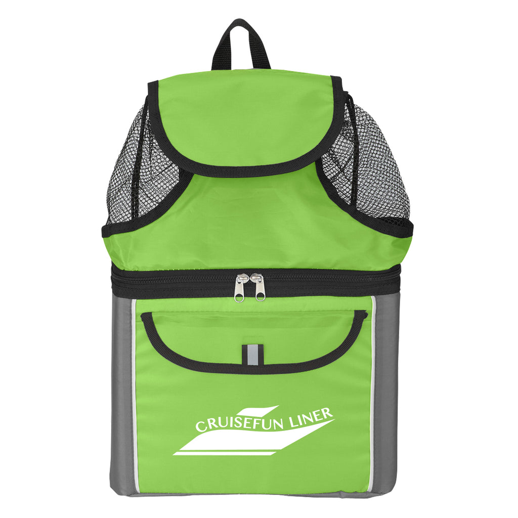 Beach Backpack with Built-In Cooler - Lime Green - Silk Screen