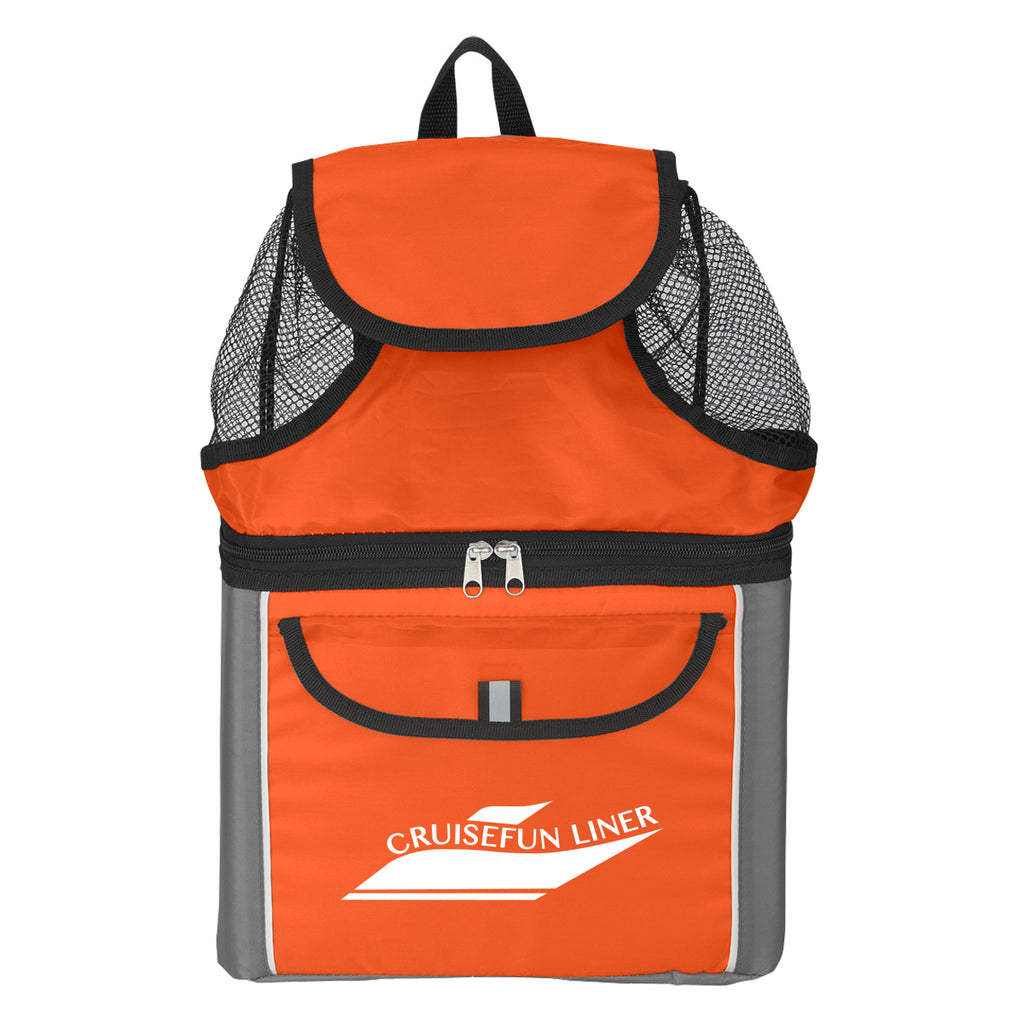 Beach Backpack with Built-In Cooler - Orange - Silk Screen