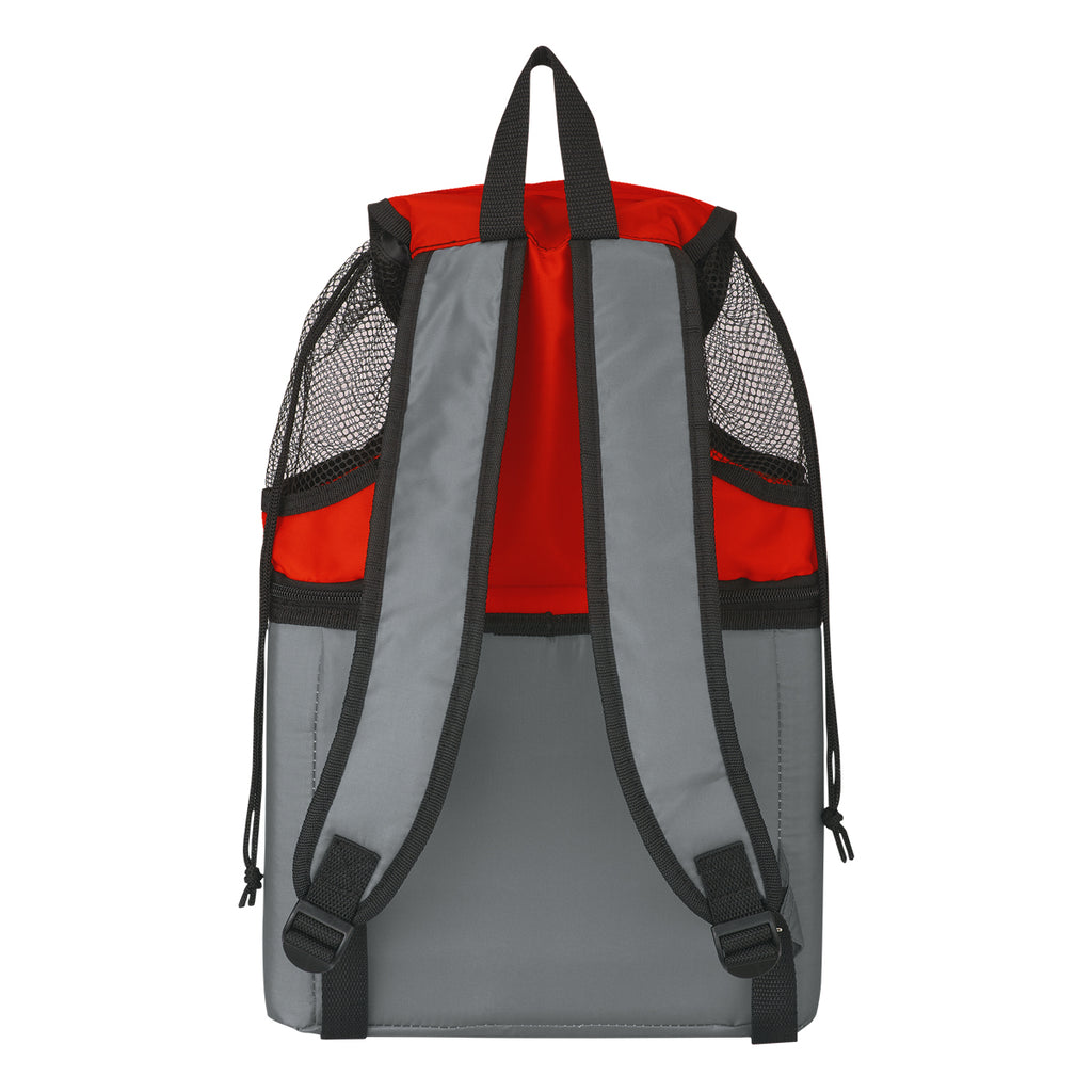 Beach Backpack with Built-In Cooler - Red - Back