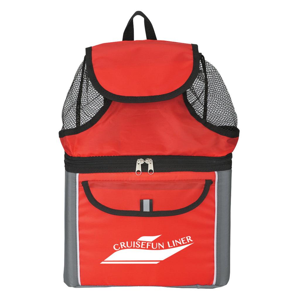 Beach Backpack with Built-In Cooler - Red - Silk Screen