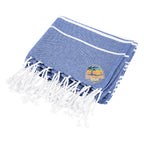 Beach Blanket with Tassel Fringe, Recycled - Blue - Embroidery