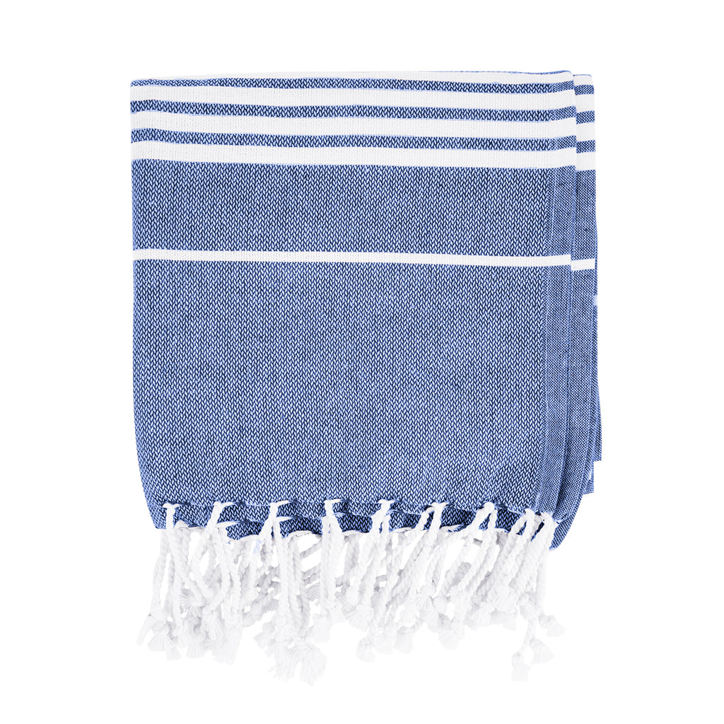 Beach Blanket with Tassel Fringe, Recycled - Blue - Front