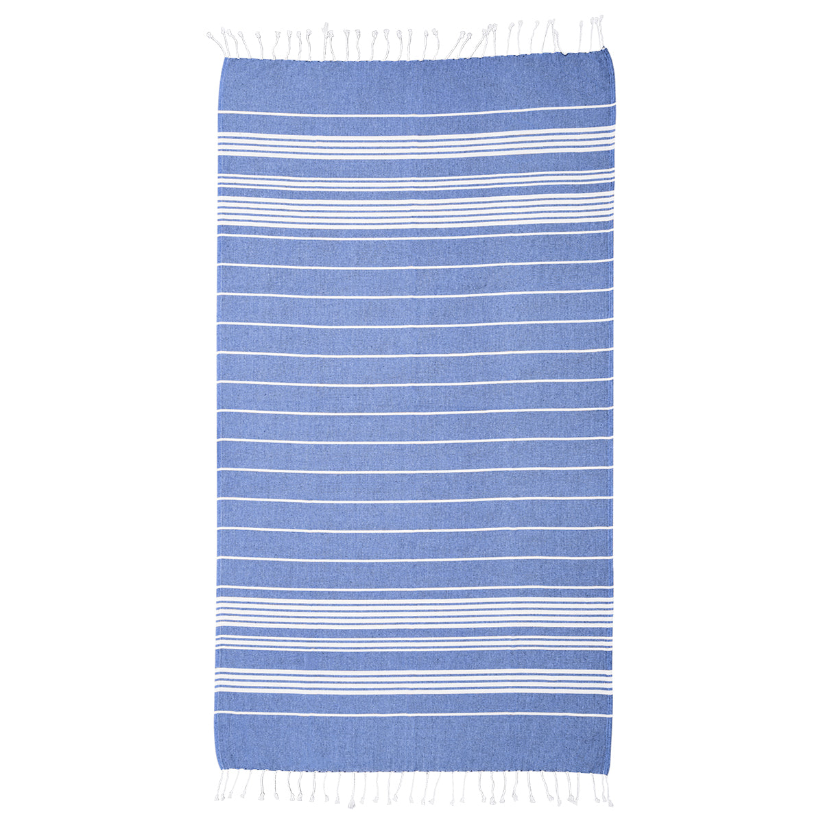 Beach Blanket with Tassel Fringe, Recycled - Blue - Open