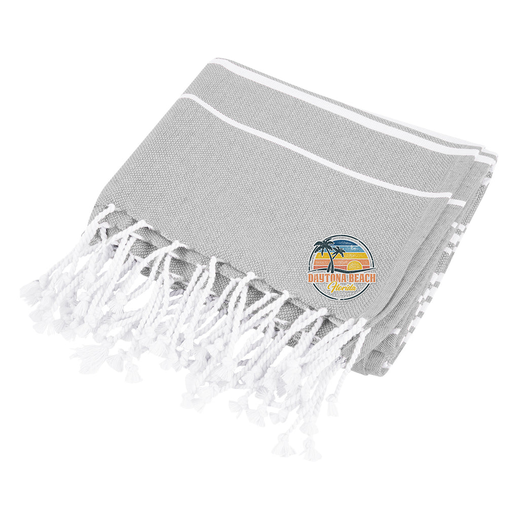 Beach Blanket with Tassel Fringe, Recycled - Gray - Embroidery