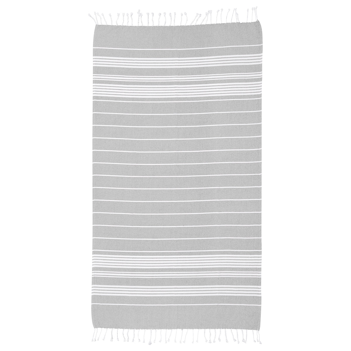 Beach Blanket with Tassel Fringe, Recycled - Gray - Open