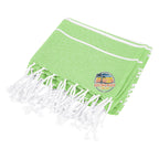 Beach Blanket with Tassel Fringe, Recycled - Lime Green - Embroidery